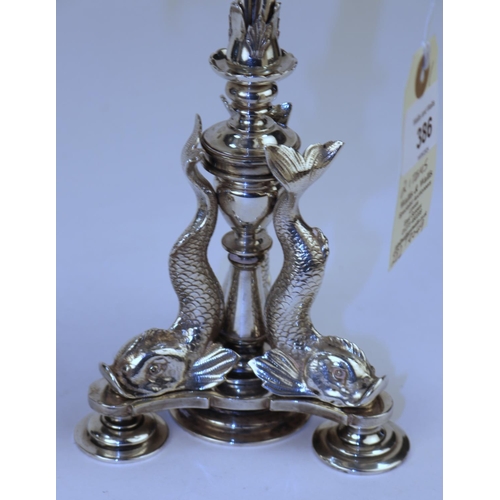 386 - A impressive pair of very good quality silver plated candelabra depicting 3 sea serpents to each bas... 