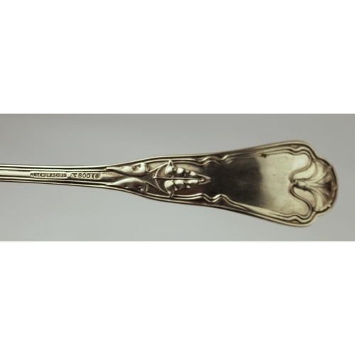 395 - 4 possibly German silver table spoons by J. Schumacher 800 grade silver. Each spoon measures 21cm in... 