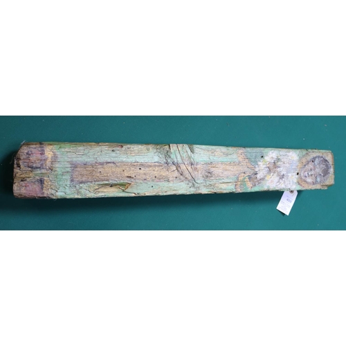 408 - A painted small railway sleeper  from Mexico city, depicting the black Virgin Mary of Guadalupe. Dat... 