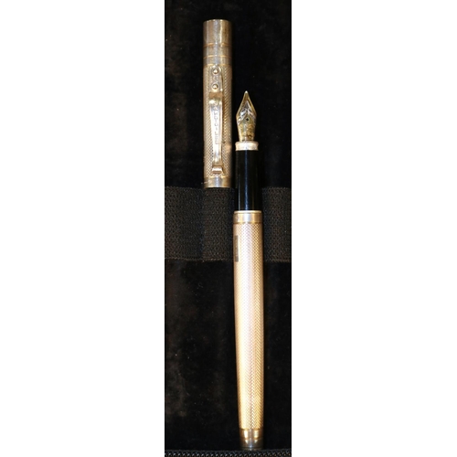 431 - YARD-O-LEAD Fountain Pen. With hallmarked silver engine turned body and cap, body with black grip an... 