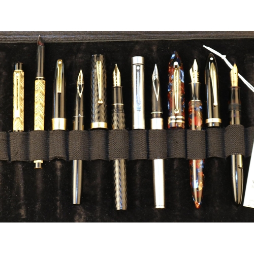 444 - 6 Shaeffer Fountain Pens. Various styles, most with gold nibs. Colours include black, silver, gold a... 