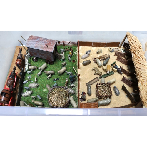 465 - A well made bespoke diorama, consisting of mainly Britains figures and animals, Includes many sheep ... 