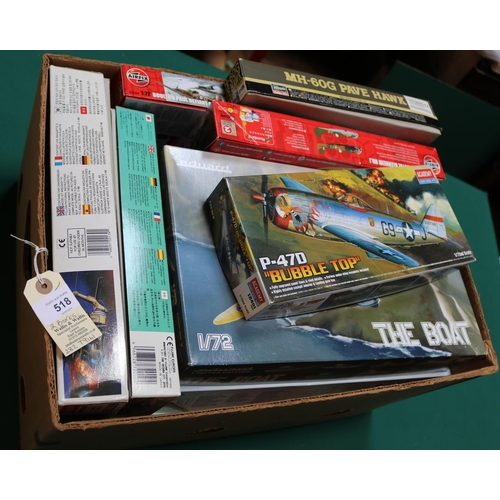 518 - 26 model kits by Airfix, Revell, academy, Hasagawa, Matchbox, Tamiya and others. Lot includes Helico... 