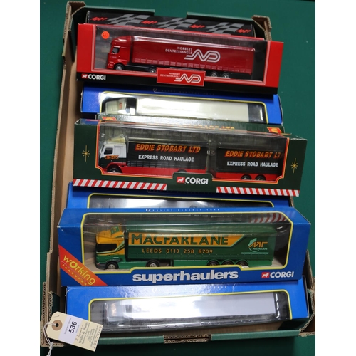 536 - 18 Corgi Superhaulers etc trucks. Tractor units include Scania, DAF, Volvo, Renault, etc. Liveries i... 