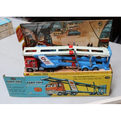 550 - Corgi Major Toys Car Transporter with Ford Tilt Cab H Series Tractor (1138). Red and silver tractor ... 