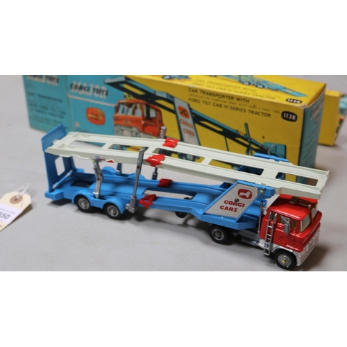 550 - Corgi Major Toys Car Transporter with Ford Tilt Cab H Series Tractor (1138). Red and silver tractor ... 