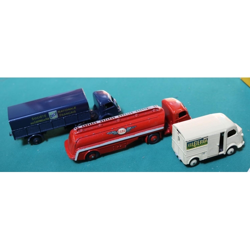 602 - 3 French Dinky Toys. Citroen 1200K Van 'Gervais' (25C). In cream with cream wheels. Panhard Tractor ... 