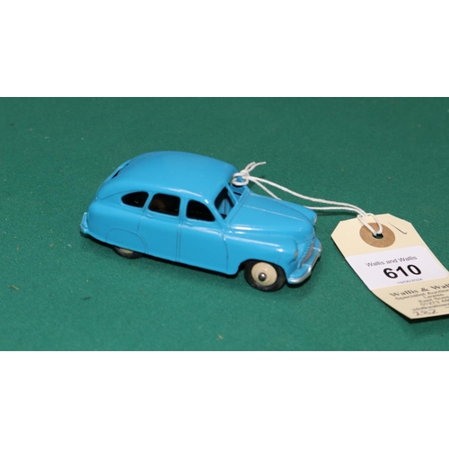 610 - A Dinky Toys Standard Vanguard (153). Mid-blue body and cream hubs. VGC, very minor marks. £90-130