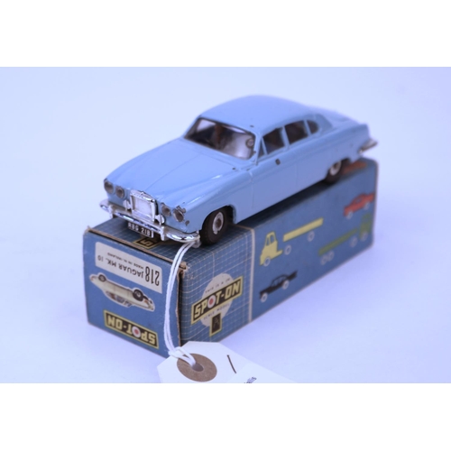 623 - SPOT-ON by Tri-ang. No.218 Jaguar MK 10 in light blue with blue interior and driver, model has front... 