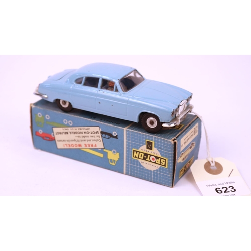 623 - SPOT-ON by Tri-ang. No.218 Jaguar MK 10 in light blue with blue interior and driver, model has front... 