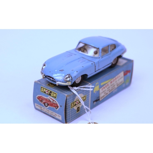 625 - SPOT-ON by Tri-ang. No.217 Jaguar E Type, finished in light blue with white interior. Has opening bo... 