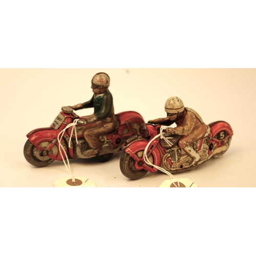 632 - Tinplate Schuco clockwork powered Motorcycle. Length 13cm, Schuco Curvo 1000. In red with civilian r... 