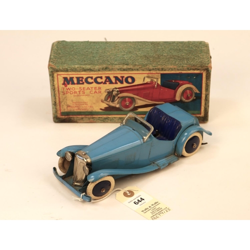 644 - A scarce 1930's Non Constructor Meccano Two-Seater Sports Car. An example in blue with dark blue sea... 