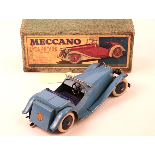 644 - A scarce 1930's Non Constructor Meccano Two-Seater Sports Car. An example in blue with dark blue sea... 