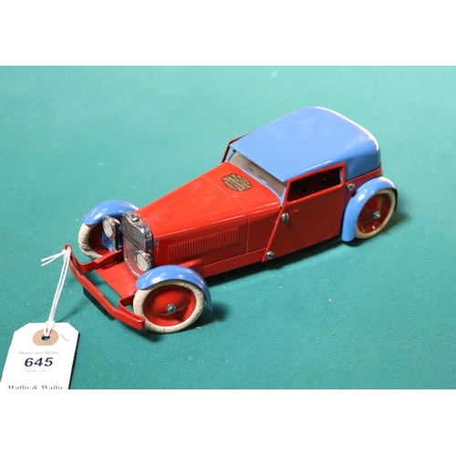 645 - A scarce 1930's No.1 Meccano Constructor Car. An example in red with blue roof and mudguards. Red wh... 