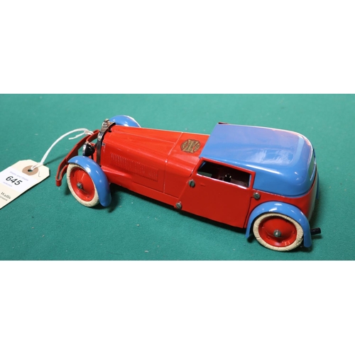 645 - A scarce 1930's No.1 Meccano Constructor Car. An example in red with blue roof and mudguards. Red wh... 