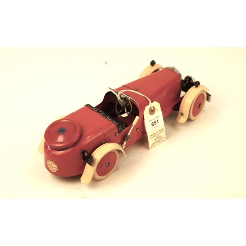 651 - A rare 1930's No.2 Meccano Constructor Car. A round tail example in red with cream mudguards, dark b... 