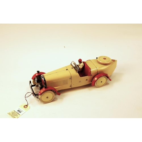 653 - A rare 1930's No.2 Meccano Constructor Car. A boat tail example in cream with red mudguards, red sea... 