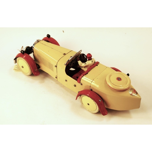 653 - A rare 1930's No.2 Meccano Constructor Car. A boat tail example in cream with red mudguards, red sea... 