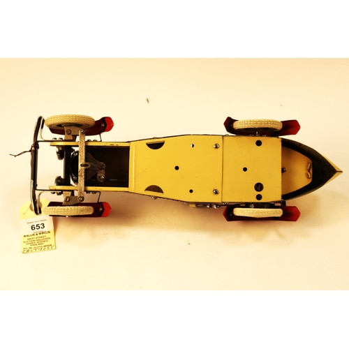 653 - A rare 1930's No.2 Meccano Constructor Car. A boat tail example in cream with red mudguards, red sea... 