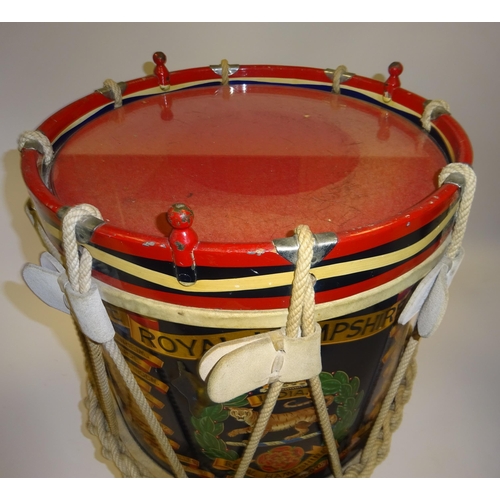 146 - A  post 1902 side drum of the Royal Hampshire Regiment, decorated with 28 battle honours to 