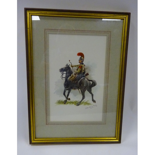 17 - A watercolour of a Napoleonic cavalry man, by Peter Kemplay, 15¾