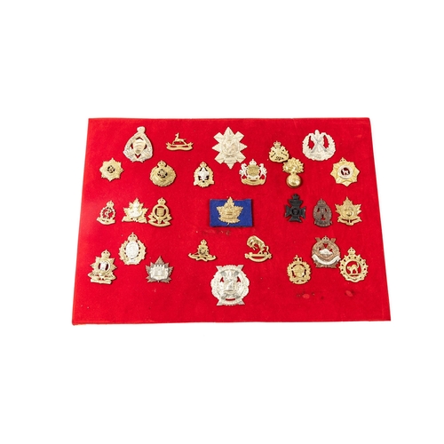 268 - 27 mostly WWII period Canadian cap badges, including Cavalry, Scottish, Corps etc, GC, mounted on a ... 