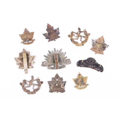 270 - 10 various WWI CEF badges, comprising cap badges of the 8th Bn  (black devil with WM scroll); anothe... 