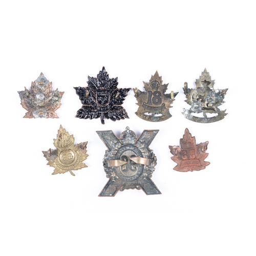 274 - Five WWI CEF Infantry cap badges: 27th Bn (polished); 81st Bn; 82nd Bn; 88th Bn; and 96th Bn with ta... 