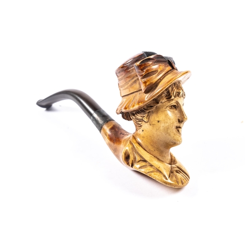 30 - A meerschaum pipe, the bowl in the form of a young woman's head, wearing a hat. GC (shows signs of m... 