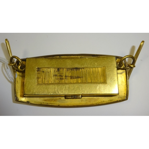 32 - A gilt brass Vesta box, in the form of a miniature Victorian cavalry officer's pouch, the flap with ... 