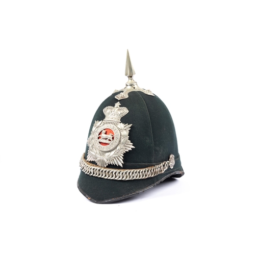 327 - A Victorian OR's green cloth home service helmet of the 1st VB Hampshire Regiment, WM mounts. GC £22... 