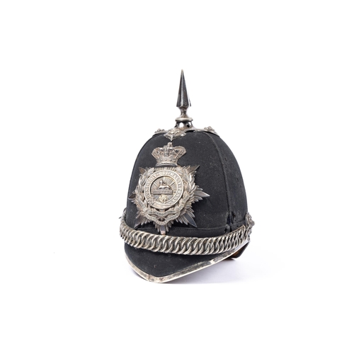 328 - A Victorian officer's blue helmet of the 2nd VB East Lancs Regiment, silver plated mounts, QGC (some... 