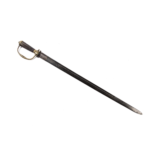 397 - A hunting sword c 1730, of a type favoured by naval officers, straight single edged blade 23½