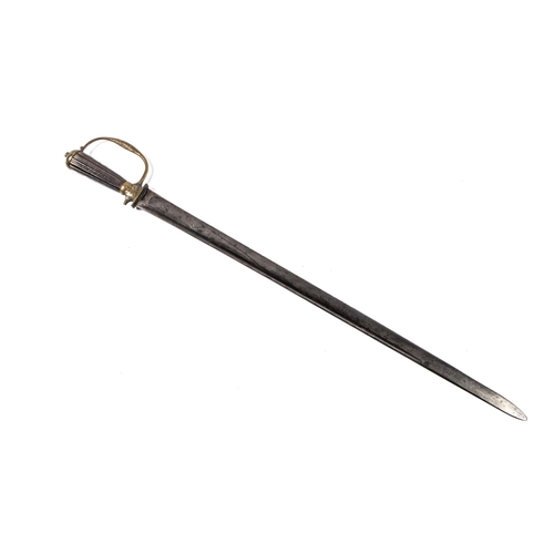 397 - A hunting sword c 1730, of a type favoured by naval officers, straight single edged blade 23½