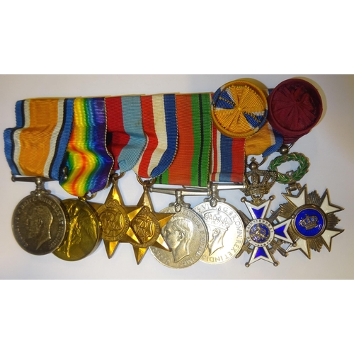 62 - Eight: BWM, Victory (2nd Lt S.C. Nibbs), 1939-45 star, F&G star, Defence, War, Netherlands Order of ... 