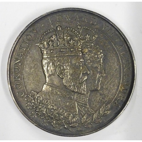 52 - King Edward VII and Queen Alexandra silver coronation medallion for Kettering, June 26th 1902, obver... 