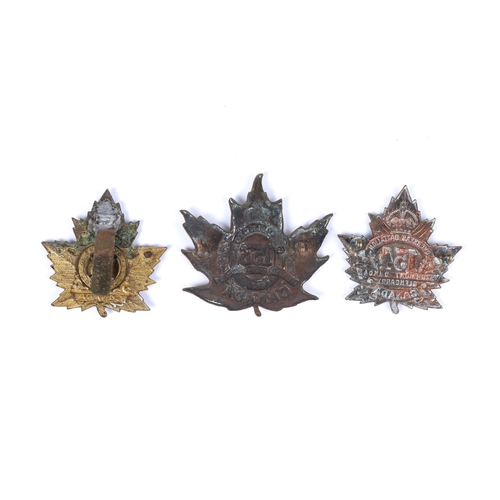 180 - 3 WWI CEF Infantry cap badges: 153rd Bn by Ellis (lugs squashed), 154th Bn, and 155th Bn (lugs repla... 