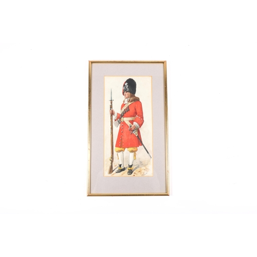 20 - An unusually large watercolour by Richard Simkin of a Grenadier in the Earl of Leven's Regiment of F... 