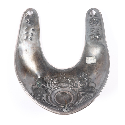 203 - A good copy of an early Georgian  silver gorget, deeply embossed with the Royal Arms and 