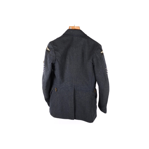 244 - A WWII RAF Sergeants service dress uniform, comprising jacket dated 1943 with pilot's wings, rank st... 