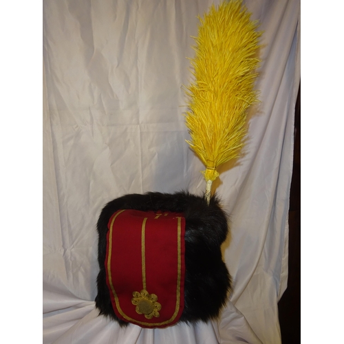 265 - A late Victorian Yeomanry Cavalry officers sable Hussar busby, crimson bag with gilt lace trim, yell... 