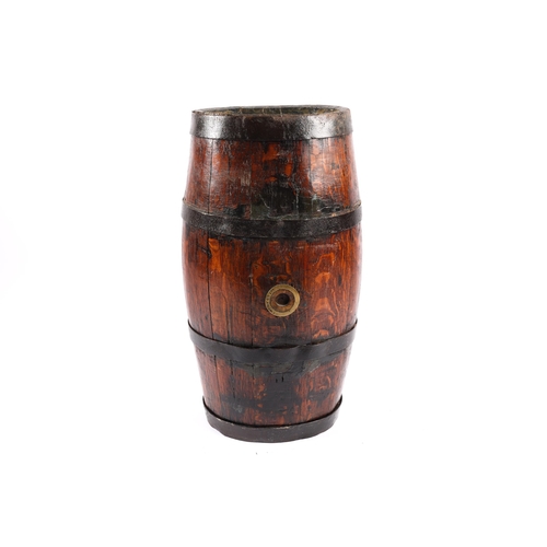 28 - An old oval iron bound oak spirit barrel, 24