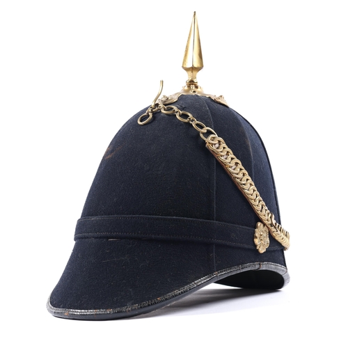 300 - A Victorian OR's home service helmet to the East Kent Regiment, Buffs, blue cloth with brass mounts.... 