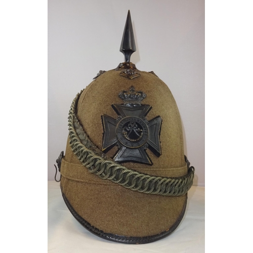 304 - A good OR's home service helmet of the 1st Lanarkshire Rifle Volunteer Corps, Hodden grey cloth with... 