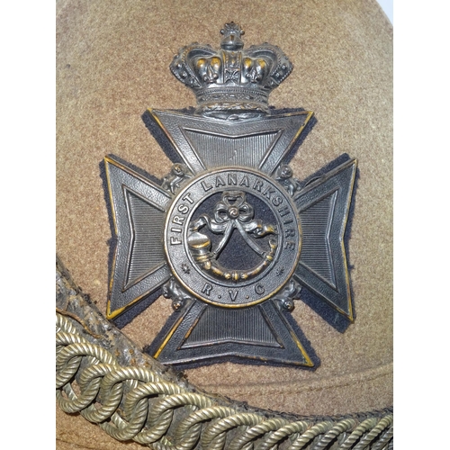 304 - A good OR's home service helmet of the 1st Lanarkshire Rifle Volunteer Corps, Hodden grey cloth with... 