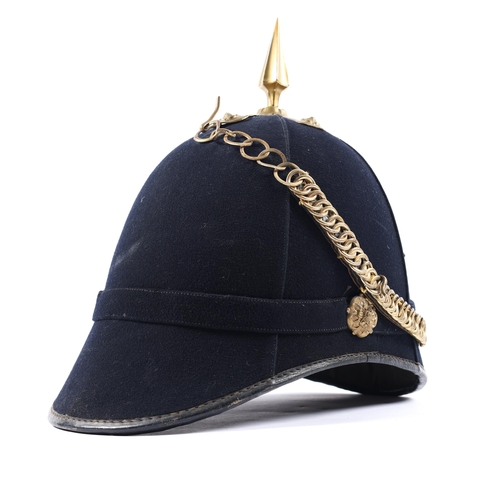 307 - A post 1902 OR's home service helmet of the East Surrey Regt, blue cloth with brass mounts, lining d... 