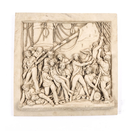 34 - A reconstituted marble plaque depicting the death of Nelson in deep relief, and below it 