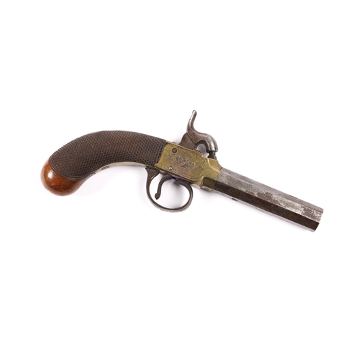 413 - A Birmingham made 70 bore brass framed percussion boxlock pocket pistol, 7½