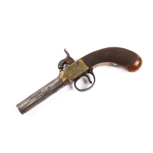 413 - A Birmingham made 70 bore brass framed percussion boxlock pocket pistol, 7½